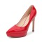 Pointed Toe Stiletto Heels Platforms Patent Pumps - Red