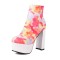 Round Toe Chunky Heels Zipper Waterproof Colorful Platforms Boots - Red Faux Leather