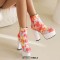 Round Toe Chunky Heels Zipper Waterproof Colorful Platforms Boots - Red Faux Leather