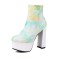Round Toe Chunky Heels Zipper Waterproof Colorful Platforms Boots - SkyBlue Faux Leather