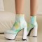Round Toe Chunky Heels Zipper Waterproof Colorful Platforms Boots - SkyBlue Faux Leather
