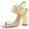 Peep Toe Chunky Heels Ankle Big Buckle Back Straps Platforms Sandals - Gold