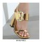 Peep Toe Chunky Heels Ankle Big Buckle Back Straps Platforms Sandals - Gold