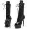 Peep Toe Side Zipper Stiletto Heels Platforms Knee Highs Lace Up Boots - Black