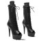 Peep Toe Side Zipper Stiletto Heels Platforms Knee Highs Lace Up Boots - Black