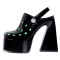 Round Toe Chunky Heels Platforms Slingback Patent Sandals - Black