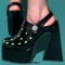 Round Toe Chunky Heels Platforms Slingback Patent Sandals - Black