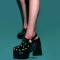 Round Toe Chunky Heels Platforms Slingback Patent Sandals - Black
