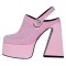 Round Toe Chunky Heels Platforms Slingback Patent Sandals - Pink