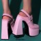 Round Toe Chunky Heels Platforms Slingback Patent Sandals - Pink