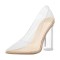 Pointed Toe Chunky Heels Transparent PVC Princess Pumps - Black