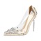 Pointed Toe Stiletto Heels Transparent Rhinestones Princess Pumps - Beige