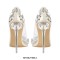 Pointed Toe Stiletto Heels Transparent Rhinestones Princess Pumps - Beige