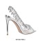 Peep Toe Stiletto Heels Transparent Rhinestones Slingback Princess Pumps - Silver