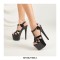 Peep Toe Ankle Buckle Straps Stiletto Heels Platforms Sandals Pumps - Black