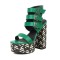 Peep Toe Chunky Heels Platforms Three Row Belt Buckle Straps Printed Sandals - Green Faux Leather