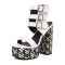 Peep Toe Chunky Heels Platforms Three Row Belt Buckle Straps Printed Sandals - White Faux Leather