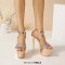 Peep Toe Ultra Stiletto Twirl Heels Platforms Ankle Buckle Straps Sequin Glitters Sandals - Yellow Patent