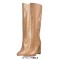 Pointed Toe Chunky Heels Crocodile Pattern Knee Highs Boots - Tan Faux Leather