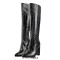 Pointed Toe Chunky Heels Crocodile Pattern Knee Highs Boots - Black Faux Leather