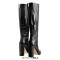 Pointed Toe Chunky Heels Crocodile Pattern Knee Highs Boots - Black Faux Leather