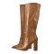 Pointed Toe Chunky Heels Crocodile Pattern Knee Highs Boots - Brown Faux Leather