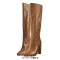 Pointed Toe Chunky Heels Crocodile Pattern Knee Highs Boots - Brown Faux Leather