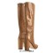 Pointed Toe Chunky Heels Crocodile Pattern Knee Highs Boots - Brown Faux Leather