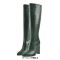 Pointed Toe Chunky Heels Crocodile Pattern Knee Highs Boots - Green Faux Leather