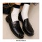 Round Toe British Style Oxford Leather Flats Loafers - Black