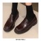 Round Toe British Style Oxford Leather Flats Loafers - Red Brown