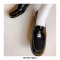 Round Toe British Style Oxford Leather Chunky Heels Loafers - Black