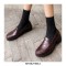 Round Toe British Style Oxford Leather Chunky Heels Loafers - Brown