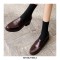 Round Toe British Style Oxford Leather Chunky Heels Loafers - Brown