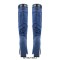 Square Toe Knee High Platforms Denim Chunky Heels Side Zipper Belt Buckle Straps Boots - Blue