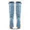 Square Toe Knee High Platforms Denim Chunky Heels Side Zipper Belt Buckle Straps Boots - Light Blue