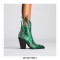 Pointed Toe Rhinestone Flames Chunky Heels Side Zipper Western Boots - Gold