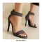 Peep Toe Stiletto Heels Ankle Buckle Straps Half Dorsay Sandals - Gray