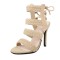 Peep Toe Stiletto Heels Ankle Back Lace Up Gladiator Sandals - Beige