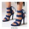 Peep Toe Stiletto Heels Ankle Back Lace Up Gladiator Sandals - Blue