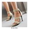 Peep Toe Stiletto Heels Ankle Straps Back Zipper Sandals - Beige