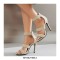 Peep Toe Stiletto Heels Ankle Straps Back Zipper Sandals - Beige