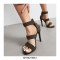 Peep Toe Stiletto Heels Ankle Straps Back Zipper Sandals - Army Green