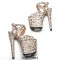 Peep Toe Stiletto Heels Leopard Print Ankle Cross Straps Platforms Sandals  - Beige Faux Leather