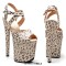 Peep Toe Stiletto Heels Leopard Print Ankle Cross Straps Platforms Sandals  - Beige Faux Leather