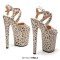 Peep Toe Stiletto Heels Leopard Print Ankle Cross Straps Platforms Sandals  - Beige Faux Leather