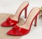 Pointed Toe Patent Stiletto Heels Slippers Sandals - Red