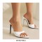 Pointed Toe Patent Stiletto Heels Slippers Sandals - White