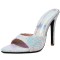 Pointed Toe Stiletto Heels Sequined Slippers Sandals - White