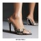 Pointed Toe Snake Print Stiletto Heels Slippers Sandals - Apricot